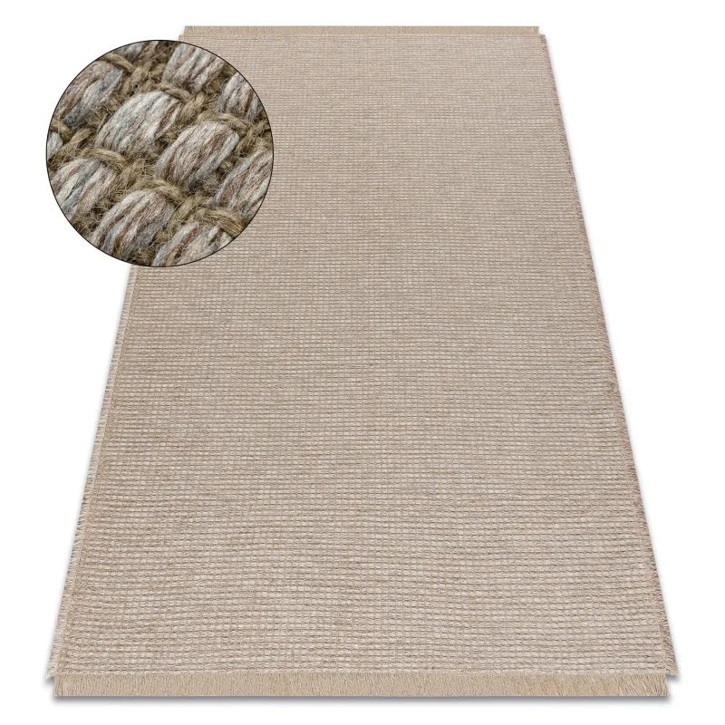 Teppich JUTE 3652 beige / grau einfarbig - Jute, flachgewebt, Fransen