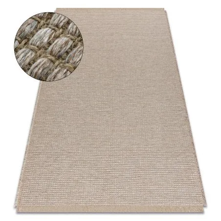 Teppich JUTE 3652 beige / grau einfarbig - Jute, flachgewebt, Fransen