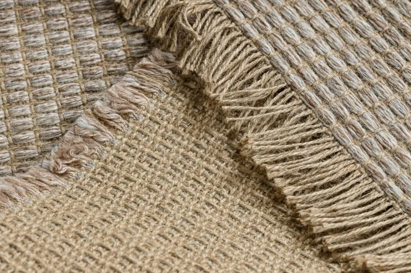 Teppich JUTE 3652 beige / grau einfarbig - Jute, flachgewebt, Fransen