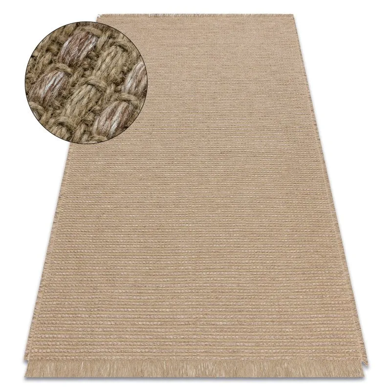 Teppich JUTE 3652 dunkelbeige einfarbig - Jute, flachgewebt, Fransen