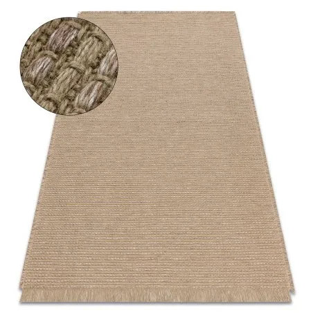 Teppich JUTE 3652 dunkelbeige einfarbig - Jute, flachgewebt, Fransen