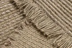 Teppich JUTE 3652 dunkelbeige einfarbig - Jute, flachgewebt, Fransen