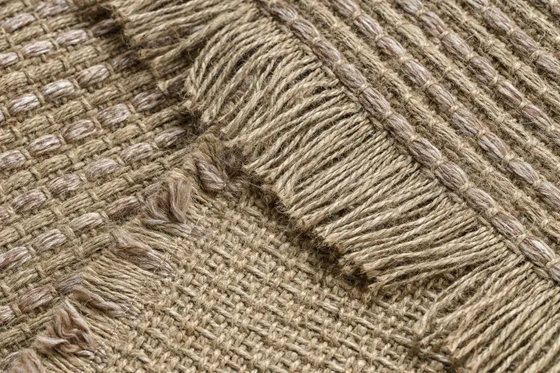 Teppich JUTE 3652 dunkelbeige einfarbig - Jute, flachgewebt, Fransen