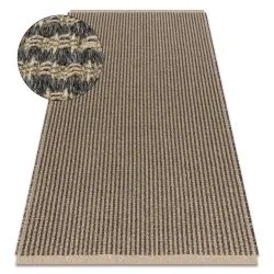 Teppich JUTE 3650 schwarz / beige Linien - Jute, flachgewebt, Fransen