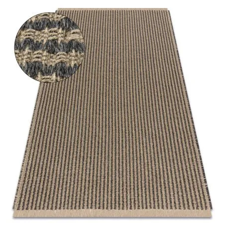 Teppich JUTE 3650 schwarz / beige Linien - Jute, flachgewebt, Fransen