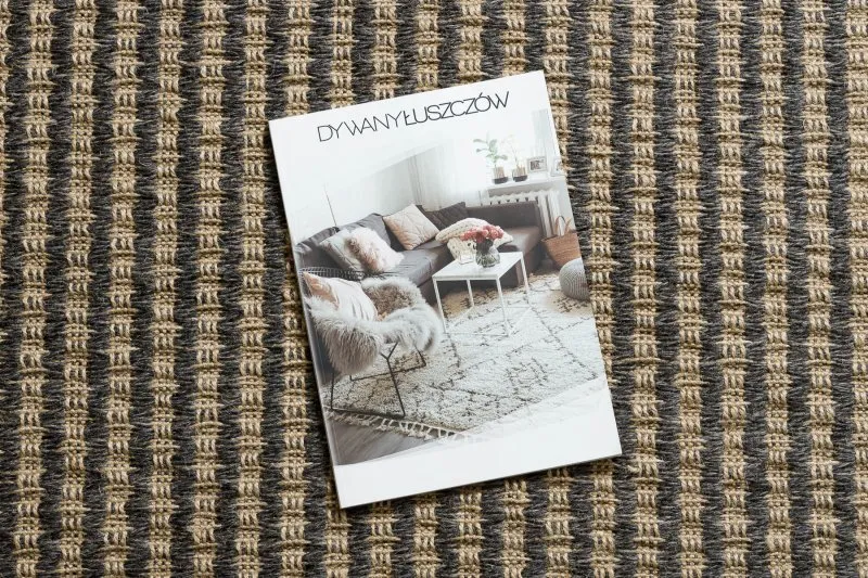 Teppich JUTE 3650 schwarz / beige Linien - Jute, flachgewebt, Fransen