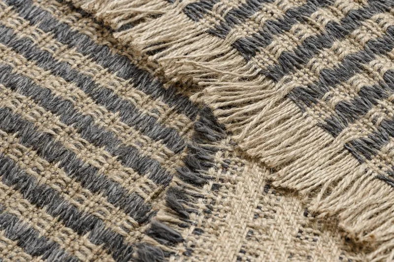 Teppich JUTE 3650 schwarz / beige Linien - Jute, flachgewebt, Fransen
