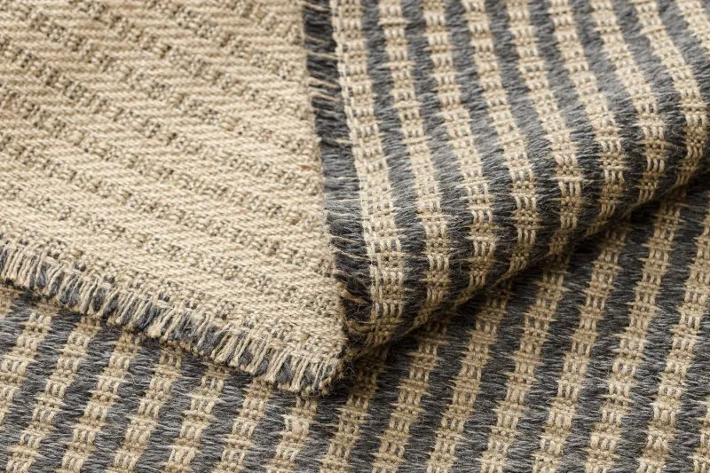 Teppich JUTE 3650 schwarz / beige Linien - Jute, flachgewebt, Fransen