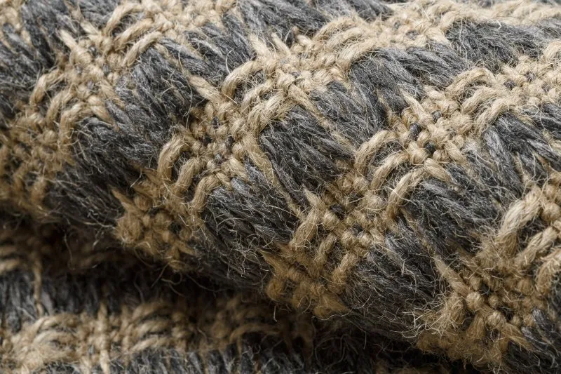 Teppich JUTE 3650 schwarz / beige Linien - Jute, flachgewebt, Fransen