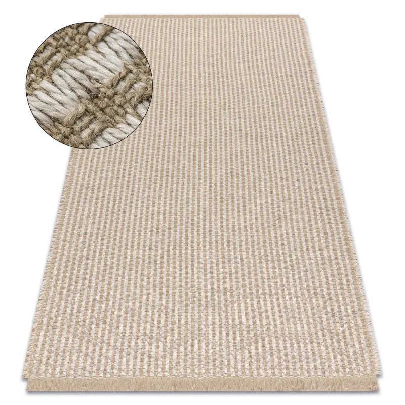 Teppich JUTE 3650 creme / beige Linien - Jute, flachgewebt, Fransen