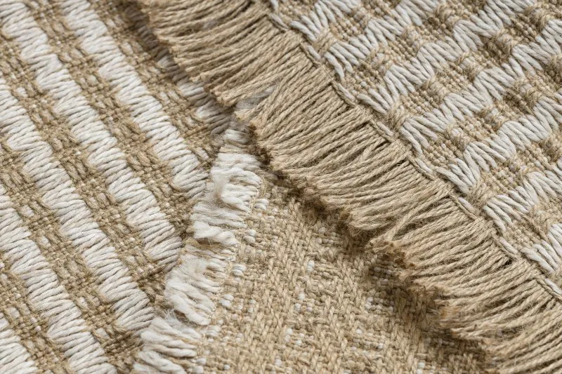 Teppich JUTE 3650 creme / beige Linien - Jute, flachgewebt, Fransen
