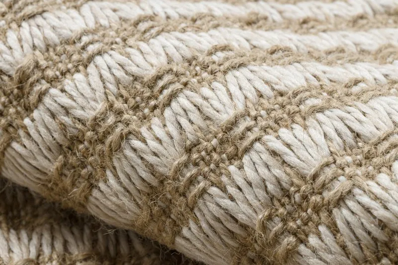 Teppich JUTE 3650 creme / beige Linien - Jute, flachgewebt, Fransen