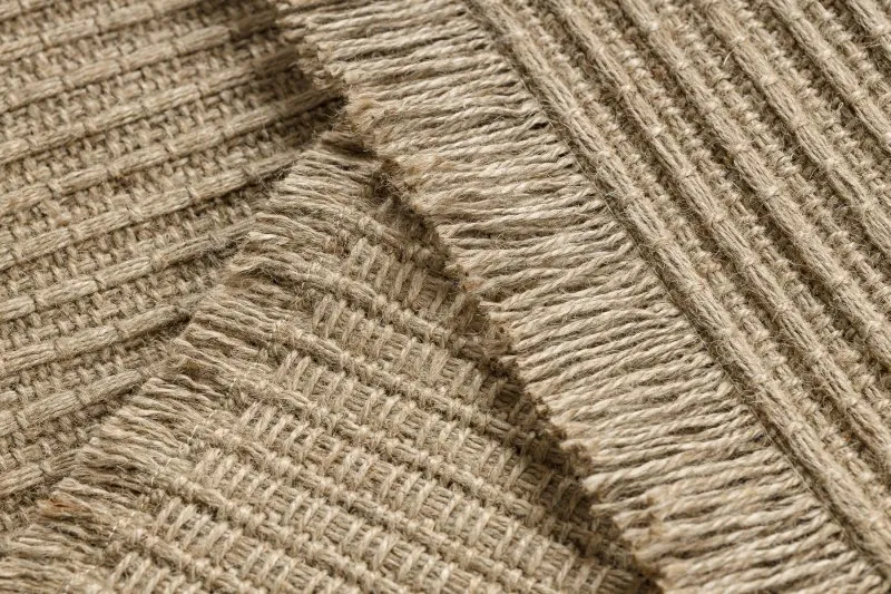 Teppich JUTE 3651 dunkelbeige einfarbig - Jute, flachgewebt, Fransen