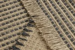 Teppich JUTE 3652 schwarz / beige Linien - Jute, flachgewebt, Fransen