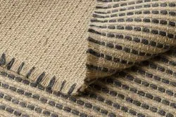 Teppich JUTE 3652 schwarz / beige Linien - Jute, flachgewebt, Fransen