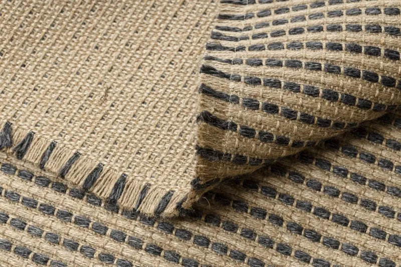 Teppich JUTE 3652 schwarz / beige Linien - Jute, flachgewebt, Fransen