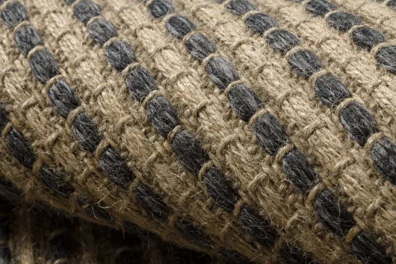 Teppich JUTE 3652 schwarz / beige Linien - Jute, flachgewebt, Fransen