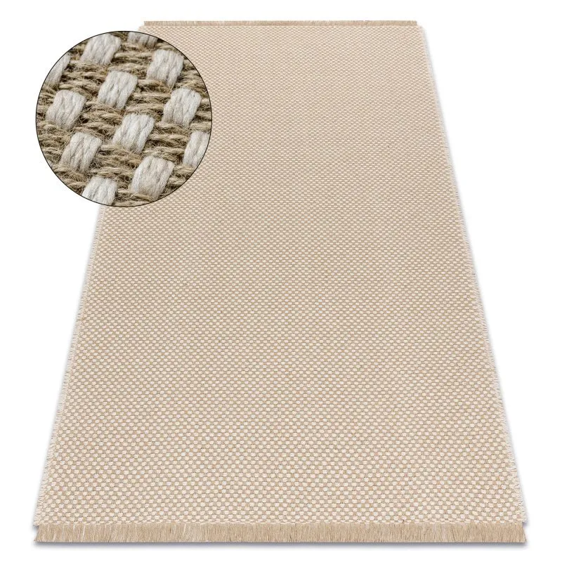 Teppich JUTE 3731 creme / beige - Jute, flachgewebt, Fransen