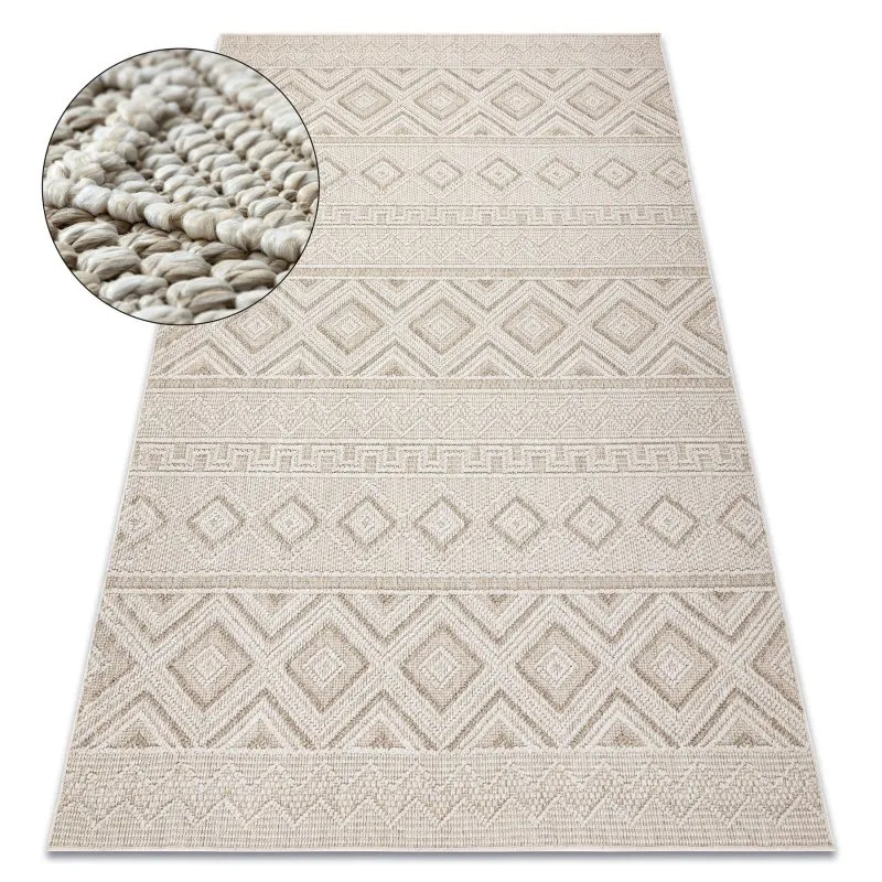 Teppich JERSEY 19234 beige - Rauten, Struktur, Schleife BOHO