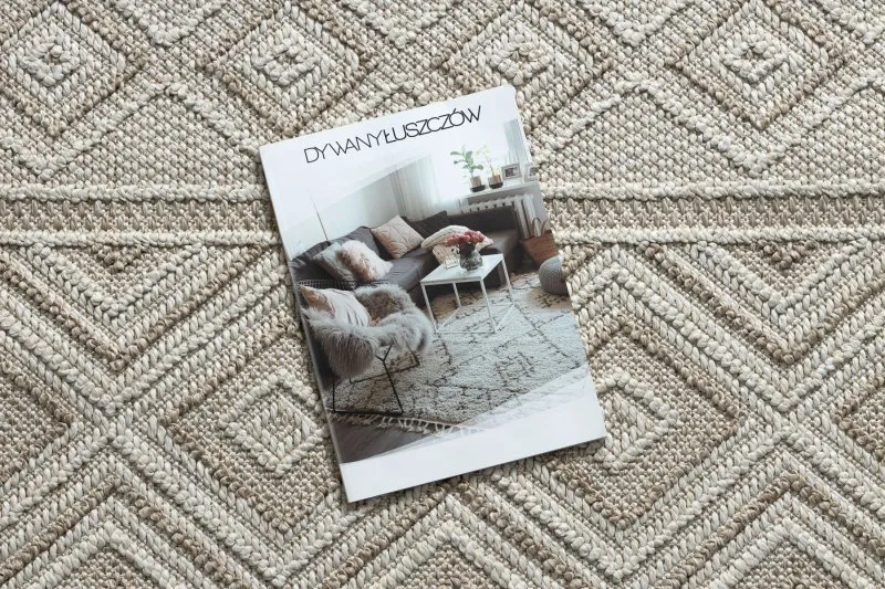 Teppich JERSEY 19234 beige - Rauten, Struktur, Schleife BOHO