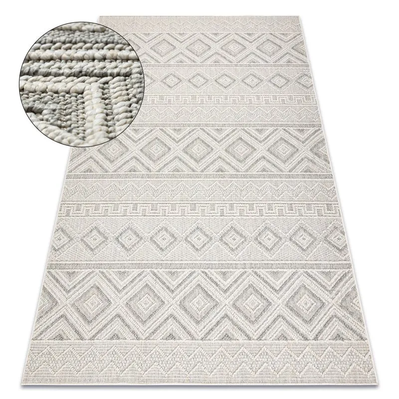 Teppich JERSEY 19234 grau - Rauten, Struktur, Schleife BOHO