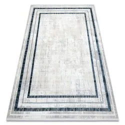 Moderner Teppich DUKE creme / blau - Rahmen, strukturiert, sehr weich, Fransen