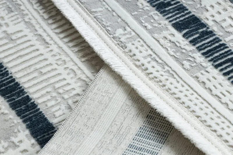 Moderner Teppich DUKE 51523 creme / blau - Rahmen, strukturiert, sehr weich, Fransen