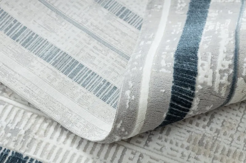 Moderner Teppich DUKE 51523 creme / blau - Rahmen, strukturiert, sehr weich, Fransen