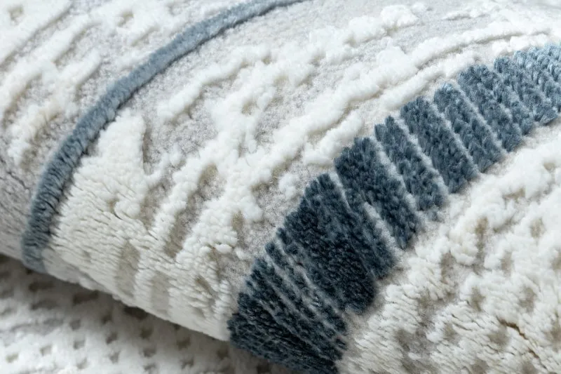 Moderner Teppich DUKE 51523 creme / blau - Rahmen, strukturiert, sehr weich, Fransen