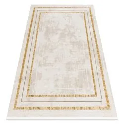 Moderner Teppich DUKE creme / gold - Rahmen, strukturiert, sehr weich, Fransen