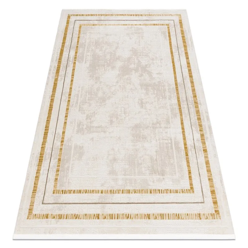 Moderner Teppich DUKE 51523 creme / gold - Rahmen, strukturiert, sehr weich, Fransen