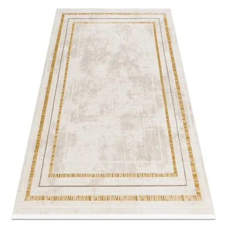 Moderner Teppich DUKE 51523 creme / gold - Rahmen, strukturiert, sehr weich, Fransen
