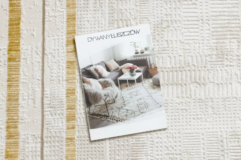 Moderner Teppich DUKE 51523 creme / gold - Rahmen, strukturiert, sehr weich, Fransen