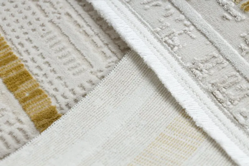 Moderner Teppich DUKE 51523 creme / gold - Rahmen, strukturiert, sehr weich, Fransen