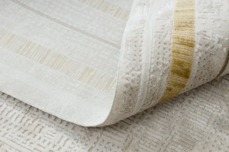 Moderner Teppich DUKE 51523 creme / gold - Rahmen, strukturiert, sehr weich, Fransen