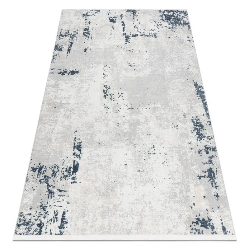 Moderner Teppich DUKE 51378 creme / blau - Beton, Stein strukturiert, sehr weich, Fransen