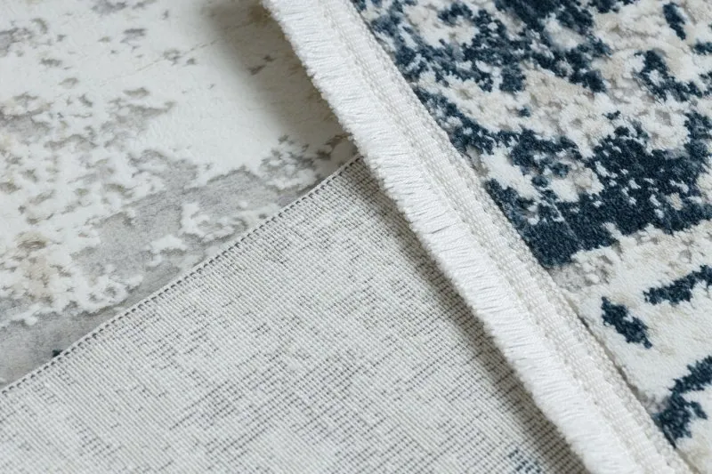 Moderner Teppich DUKE 51378 creme / blau - Beton, Stein strukturiert, sehr weich, Fransen