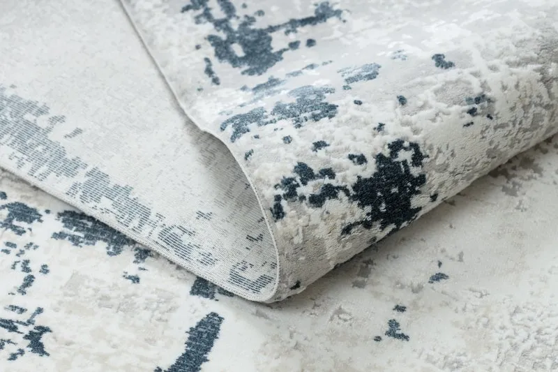 Moderner Teppich DUKE 51378 creme / blau - Beton, Stein strukturiert, sehr weich, Fransen
