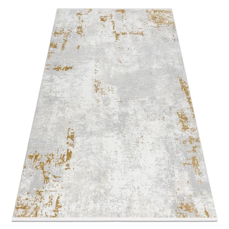 Moderner Teppich DUKE 51378 creme / gold - Beton, Stein strukturiert, sehr weich, Fransen