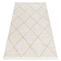 Moderner Teppich DUKE creme / gold - Gitter, strukturiert, sehr weich, Fransen
