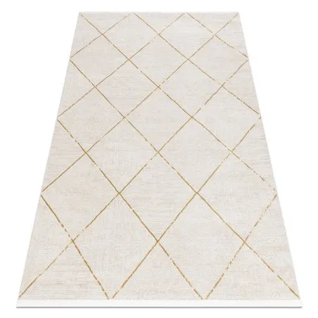 Moderner Teppich DUKE 51245 creme / gold - Gitter, strukturiert, sehr weich, Fransen