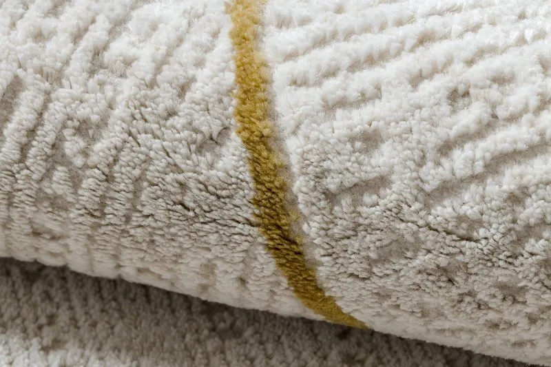 Moderner Teppich DUKE 51245 creme / gold - Gitter, strukturiert, sehr weich, Fransen