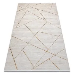 Moderner Teppich DUKE creme / gold - Geometrisch, strukturiert, sehr weich, Fransen