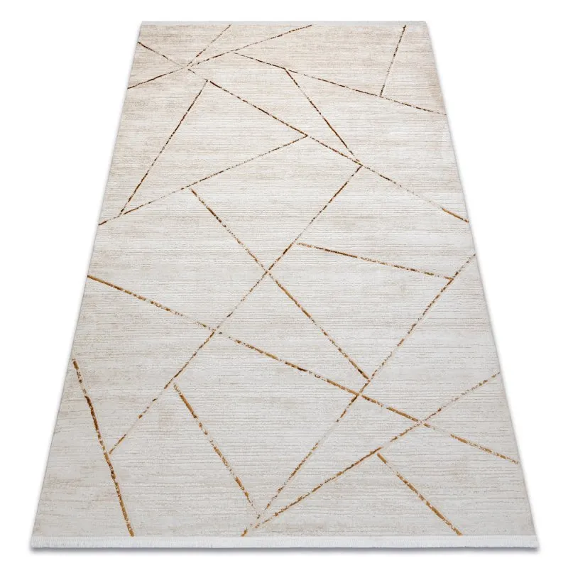 Moderner Teppich DUKE 51557 creme / gold - Geometrisch, strukturiert, sehr weich, Fransen
