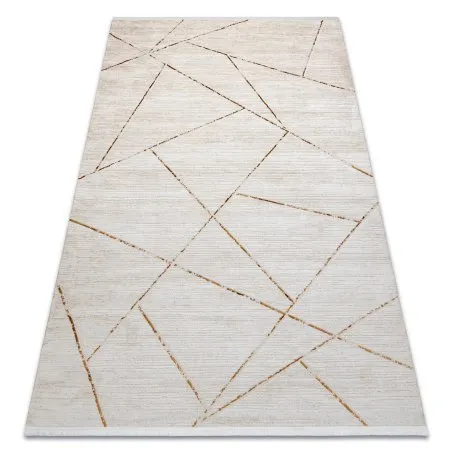 Moderner Teppich DUKE 51557 creme / gold - Geometrisch, strukturiert, sehr weich, Fransen