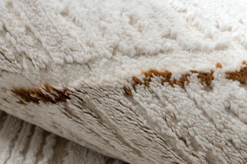 Moderner Teppich DUKE 51557 creme / gold - Geometrisch, strukturiert, sehr weich, Fransen