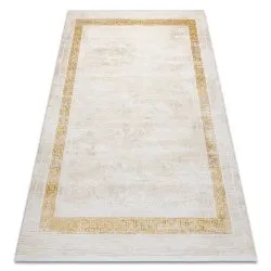 Moderner Teppich DUKE creme / gold - Rahmen, griechisch strukturiert, sehr weich, Fransen