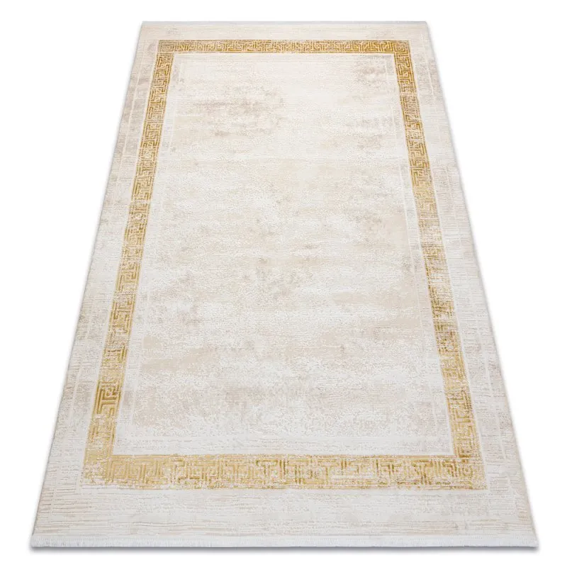 Moderner Teppich DUKE 51524 creme / gold - Rahmen, griechisch strukturiert, sehr weich, Fransen