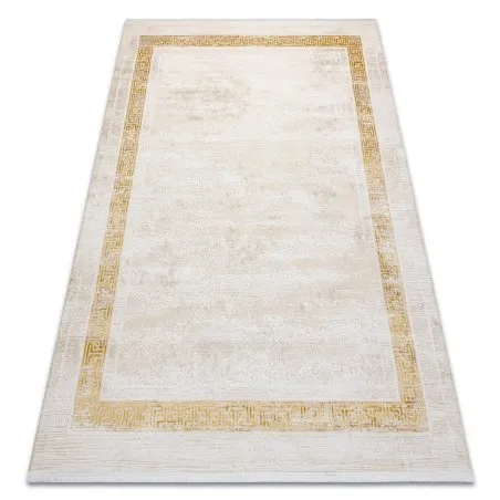 Moderner Teppich DUKE 51524 creme / gold - Rahmen, griechisch strukturiert, sehr weich, Fransen