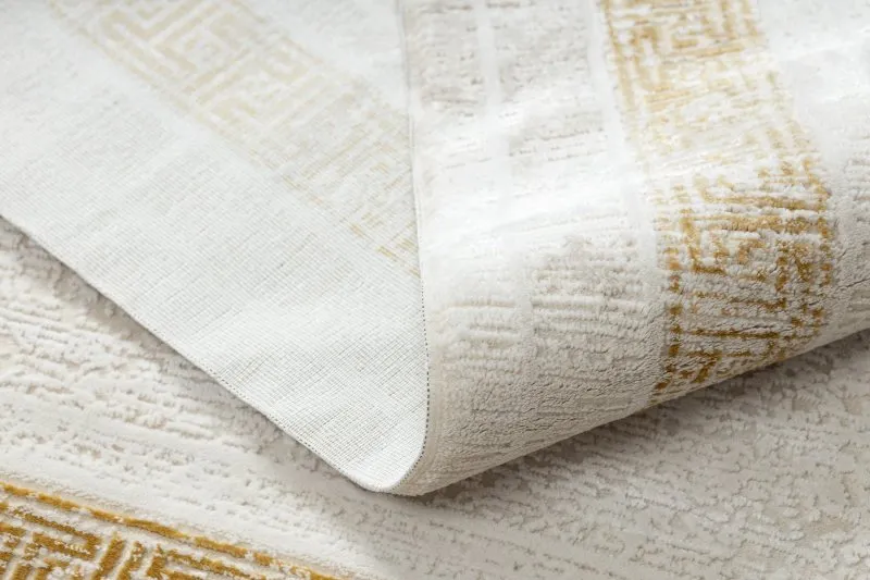 Moderner Teppich DUKE 51524 creme / gold - Rahmen, griechisch strukturiert, sehr weich, Fransen